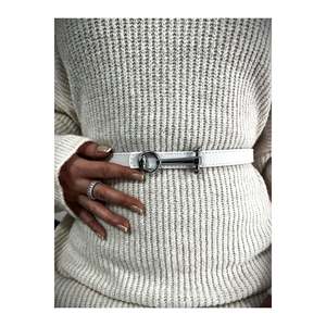 Ceinture fine pour femme avec boucle longue, ceinture pour veste, ceinture pour chemise, ceinture pour robe - Blanc-Argent - Product Image 4