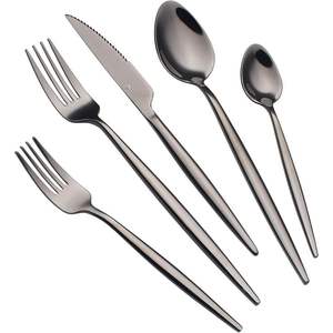 เครื่องใช้บนโต๊ะอาหารสแตนเลสแบบใช้แล้วทิ้ง5ชิ้นด้ามจับบิดสีดำ - Product Image 1