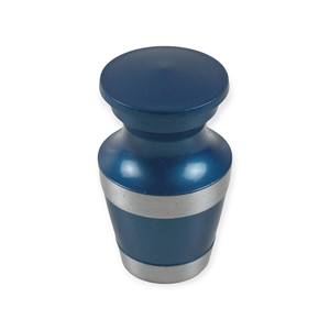 Urne commémorative moderne minimaliste bleue et argentée avec finition lisse, petite urne pour cendres - Product Image 1