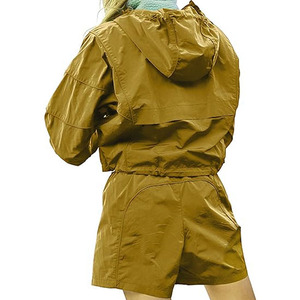 A prueba de viento Zip con capucha en color sólido Conjunto de 2 piezas Cortavientos Conjunto de chándal para exteriores Cortavientos Crop Top Conjuntos cortos - Product Image 1