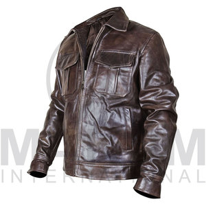 Brown Plus Size <b>Men</b> <b>Leather</b> <b>Jacket</b> Zip Up Bomber Style Flight <b>Jacket</b> with Pocket for Casual Wear - Product Image 3