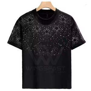 Camisetas estampadas con diamantes de imitación de ajuste holgado de color sólido, ropa de calle 100% algodón, camiseta con diamantes de imitación para hombre - Product Image 1