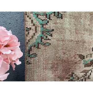 Turkish Vintage Rug 3.9x7.5 ft (120x228 cm), <b>Brown</b> Bordered <b>Wool</b> Rug - Product Image 4