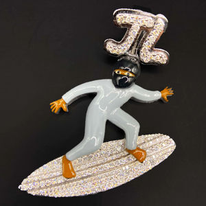 Hip Hop Stainless Steel CZ Diamond Ice Cream <b>Cone</b> Pendant with Chain - Product Image 1