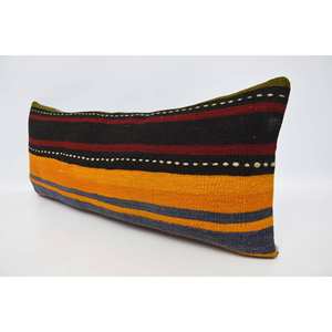 Traditional 16x36 Inch <b>Orange</b> Striped Wool Eco Friendly Non-Slip Removable Washable <b>Pillow</b> Comfortable Warm Hand Woven Bedding - Product Image 4