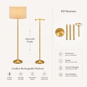 Adjustable Height Modern <strong>Cordless</strong> Rechargeable <strong>Floor</strong> <strong>Lamp</strong> with Dome Fabric Shade for Living Room Hotel - Product Image 3