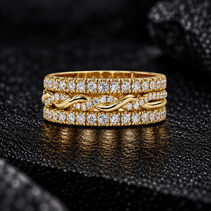 Lab Grown Diamond Brilliant Cut 1.20 CTW 10K 14K Solid Gold Rhodium Plated Women's Multi <b>Row</b> Wide Band DEF VVS Anniversary Band - Product Image 1