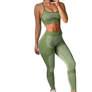 2026 Fashion Solid Color Top Quality Ribbed Bra and <b>Leggings</b> 2 Pieces Yoga Set Top Trending Low Price New Design Yoga Sets - Product Image 2