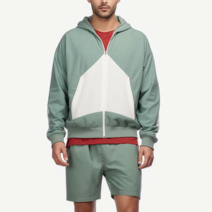 2026 Top High quality Custom Two Piece Windbreaker <b>Shorts</b> Jacket Patchwork <b>Zip</b> up Tracksuit Windbreaker <b>Shorts</b> Set for <b>men</b> - Product Image 1