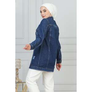 Veste en jean Cebi Sustainable Spring Outerwear à col double, style classique, usage quotidien, logo personnalisé, extérieur en daim, polyester - Product Image 4