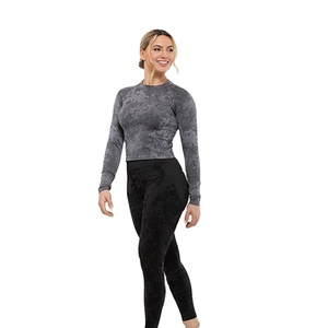 Camiseta Deportiva de Manga Larga para Mujer, Diseño Moderno, Lavado Ácido, Material de Poliéster y Algodón, Cuello Redondo, para Entrenamiento en el Gimnasio - Product Image 2