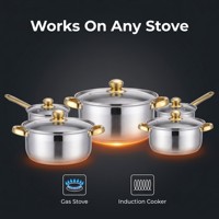 Ensemble de cuisine complet en acier inoxydable 12 pièces, ensemble de casseroles et poêles antiadhésives multicouches, couvercle en verre, compatible induction et gaz, antirouille
