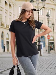 Camiseta promocional de mujer de talla grande con cuello redondo de manga corta de color negro sólido de 100% algodón con diseño OEM hecho a medida de Bangladesh - Product Image 4