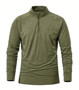 เสื้อวอร์มแขนยาวมีซิปสำหรับผู้ชายเสื้อแบบสวมศีรษะมีซิปสำหรับวิ่งเข้ารูป1/4ในยิมกีฬารัดรูปแบบกำหนดเอง - Product Image 2