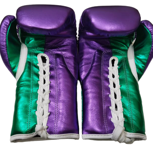 Guantes de Boxeo de Piel de Vacuno Elástica con Acabado Brillante para Hombre, con Cierre de Cordones, Tonos Perlados Metálicos, Látex de 12 mm - Product Image 1