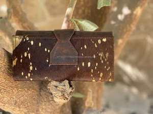 กระเป๋าสตางค์หนังแบบมีซิปสำหรับผู้หญิงกระเป๋าสตางค์แบบซ่อนทำด้วยมือแท้แบบใหม่กระเป๋าสตางค์หนังแบบพับสองชั้นกระเป๋าสตางค์ขนสัตว์โลหะแท้ - Product Image 4