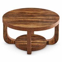Table basse Delanto moderne ronde en bois grainé avec étagère de rangement ouverte à deux niveaux 80 cm pour salon