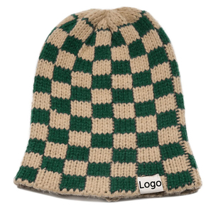 Custom Logo <b>Winter</b> Warm Outdoor Ski Beanie <b>Hat</b> Elastic Knit Checkerboard Checkered Printed Digital Manufacturer's Product - Product Image 4