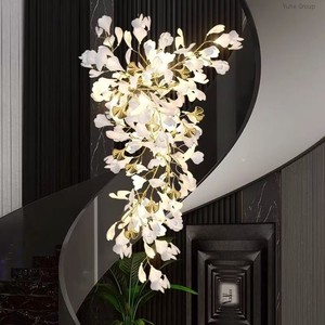 White Crystal <b>Leaf</b> Petals Oval Pendant <b>Light</b> Luxury Chandelier Dimmable LED High Ceilings Modern Restaurant Hotel Staircase - Product Image 4