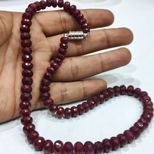 Natural Ruby Corundum Rondelle Faceted High Quality <b>Red</b> 7-9mm <b>Beads</b> Necklace with Magnetic Clasp Adjustable Length - Product Image 1