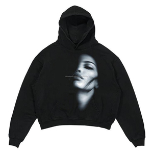 Sudaderas con capucha de ropa de calle de alta calidad para hombre Lavado ácido 100% Algodón Serigrafía Logo Pullover Sudaderas con capucha recortadas de gran tamaño para hombres - Product Image 1