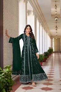 Fausse georgette lourde et soie Santos terne avec organza dupatta avec semi-cousu - Product Image 4