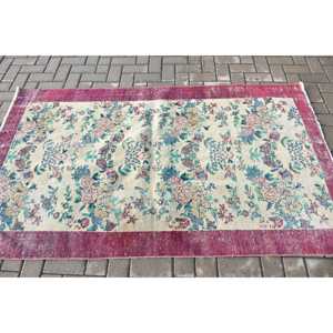 Tapis vintage, tapis turc 3,9x6,9 pieds, tapis marocain en laine rouge - Product Image 3