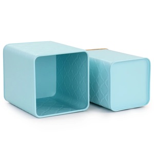 Boîte en métal à motifs bleu ciel en gros avec couvercle en bois - Product Image 5