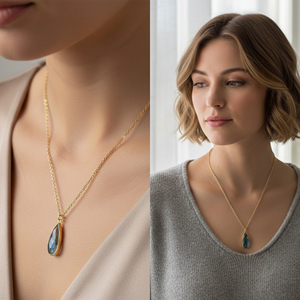 Collar Ajustable de Plata de Ley 925 Chapado en Oro con Colgante de Labradorita en Forma de Pera, Joyería Hecha a Mano para Mujer - Product Image 6