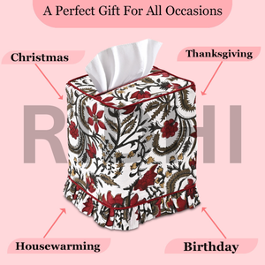 Ridhi Classic Block Print Tulip Pink Ruffle <b>Tissue</b> Box Cover Handmade Eco-Friendly Durable <b>Cotton</b> Fabric Decorative Square - Product Image 4