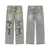 Pantalons en jean vintage pour homme sur mesure, lavés, style streetwear, fabrication simple, coupe droite ample, jambe large, jeans amples pour homme