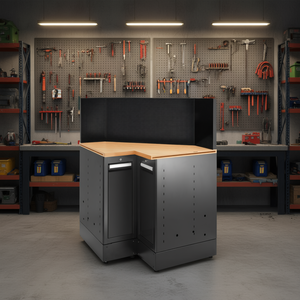 Gabinete de Herramientas Facom con Base Esquinera Negra y Superficie de Trabajo de Madera - Product Image 3