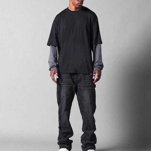 เสื้อยืดสำหรับผู้ชายเสื้อวาฟเฟิลแขนยาวสองชั้นผ้าคอตตอนแบบวินเทจ - Product Image 1