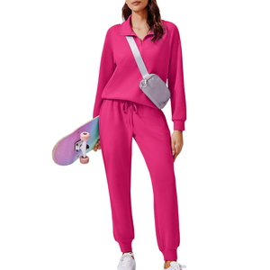 Turn Down Collar Sportswear Winter Tracksuits 2025 Breathable Customized logo Printing <b>Fleece</b> Cotton Tracksuit for Women's - Product Image 3