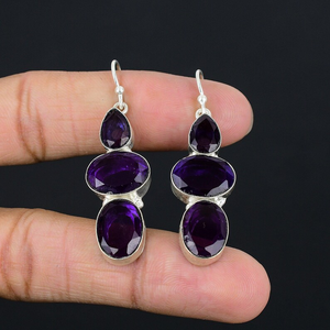 Pendientes de amatista al por mayor Plata de Ley 925 hechos a mano en forma de pera gota de piedras preciosas joyería colgante regalo para mujer ella - Product Image 1