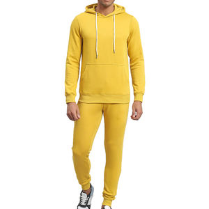 Jaune Hommes Hiver Respirant Solide À Capuche & Jogger Ensemble 2 Pièces Polaire Survêtement pour Gym Casual Lounge Wear - Product Image 1
