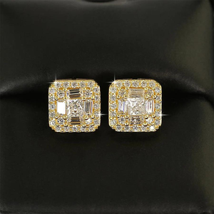 Luxury <b>Earrings</b> With Real Natural Round and Baguette Diamond <b>Earrings</b> in 925 Sterling <b>Silver</b> <b>Stud</b> <b>Earrings</b> - Product Image 3