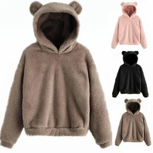 Sweat à capuche pour femme à manches longues avec détail oreilles de lapin, respirant, mignon, en peluche, chaud, décontracté, pour l'automne et l'hiver - Product Image 1