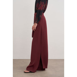 Burgundy <b>Satin</b> Wide Leg Trousers <b>Skirt</b>-Comfortable Solid Color - Product Image 3