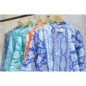 Mini vestido de algodón estampado con bloque de mano, ropa de playa, camisa Kimono para cubrir para verano y primavera - Product Image 6