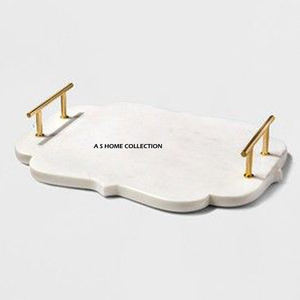 Plateau de service alimentaire de grande taille de forme personnalisée, plateau en marbre de qualité exclusive avec poignées en métal doré, prix compétitif - Product Image 1