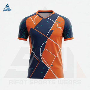 Uniforme de Fútbol de Verano de Secado Rápido, Manga Corta, Ajuste Atlético, Duradero, 100% Poliéster, Antibacteriano, para Uso en Clubes y Ligas, Azul/Naranja - Product Image 4