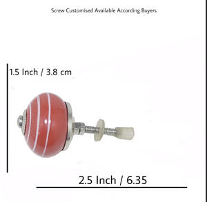 Boutons en céramique rouge épices avec bandes blanches pour poignées de meuble à tiroirs - Product Image 3