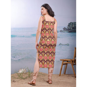 Vestido de fiesta elegante ajustado sin mangas con cuello cuadrado y estampado Floral para mujer, tejido pesado importado estirable por debajo de la rodilla - Product Image 4