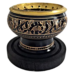 Wholesale Supplier Engraved Brass Charcoal Incense Burner Black Finished Tableware Product Indian Manufacturer And Exporter