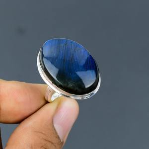 Anillo de bodas Sólido 925 Joyas de plata esterlina Fuego azul natural Labradorita Piedra preciosa Anillo hecho a mano 925 Sello Joyería de plata - Product Image 4