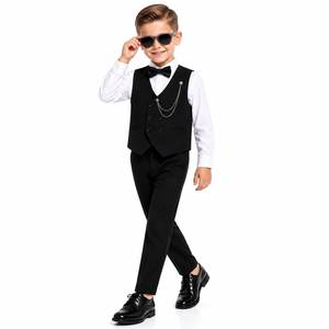 Ensemble de costume gilet tricoté à 6 boutons pour garçons avec chemise, nœud papillon et pantalon pour mariage et cérémonie - Product Image 2