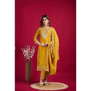 Ropa atractiva Heavy Semi Stitch Front Side Self Bordado Work Party Wear Vestidos Vestido Kurti para mujeres y niñas Wear - Product Image 1