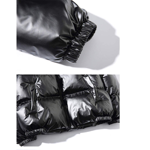 Nouvelle arrivée 2025, veste matelassée pour homme, col montant, coupe-vent d'hiver, épaisse, noire, capuche, rembourrage à bulles, manteau d'hiver brillant - Product Image 5