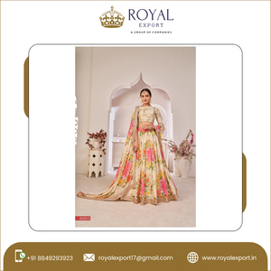 Lehenga Choli-Ropa Étnica bordada para el trabajo, bordado de lentejuelas, Butt y Dori, con estampado Floral completamente cosido - Product Image 2